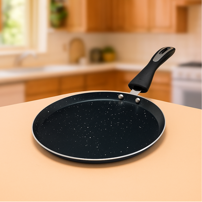 Cookify Duron Flat Tawa, 26 cm, Non-Stick Coated, Chrome Finish Handle, Grey