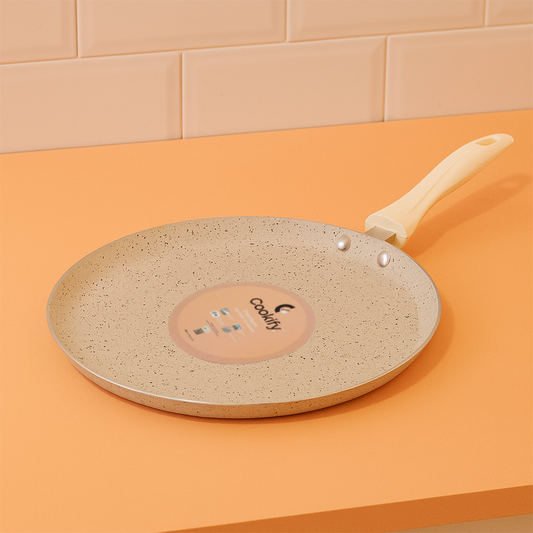 Cookify Liora Non-Stick Flat Tawa with Spatter Coating, 28 cm, Ivory