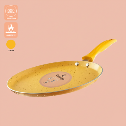Cookify Liora Non-Stick Flat Tawa with Spatter Coating, 28 cm, Amber Yellow