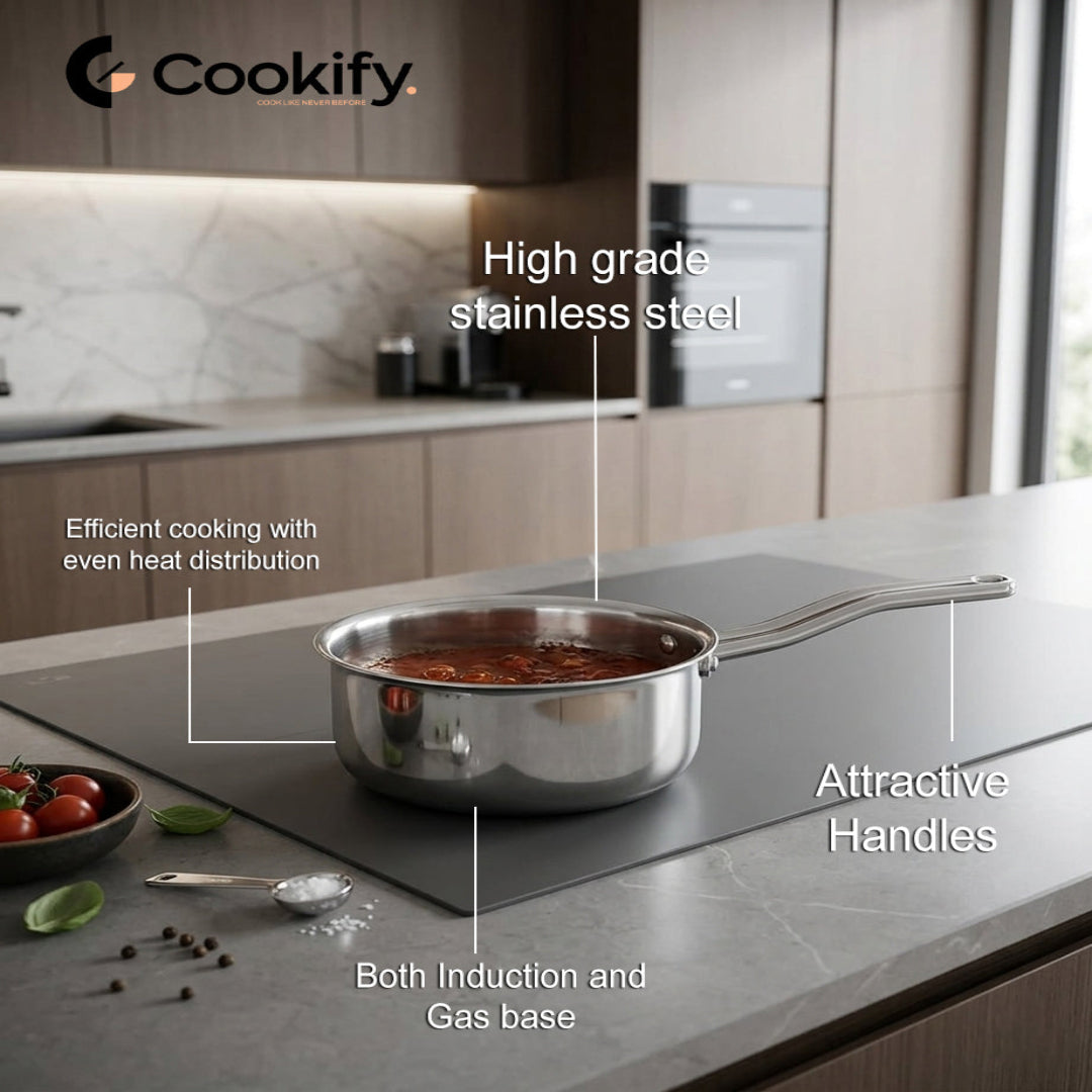 Cookify Lara Stainless Steel Saucepan, 22 cm, Mirror Finish