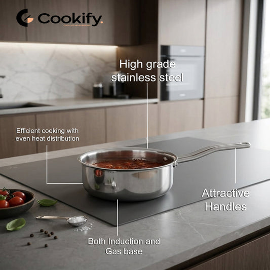 Cookify Lara Stainless Steel Saucepan, 22 cm, Mirror Finish